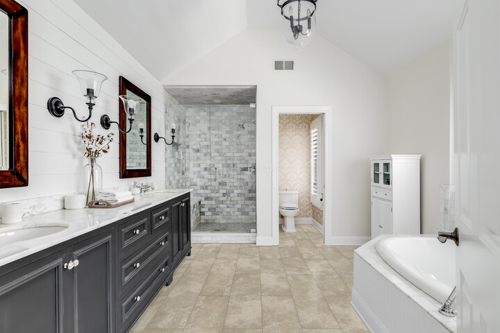 Custom shower enclosure in a bathroom