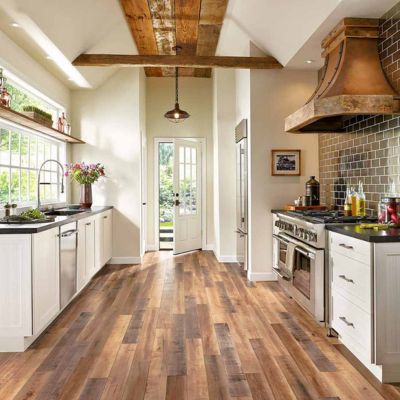 wood look laminate flooring in a rustic Sherwood kitchen